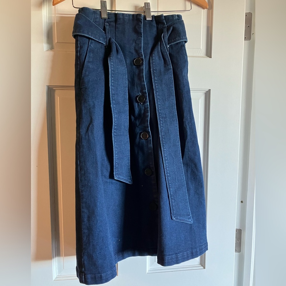 Sezane Denim belted midi skirt 34